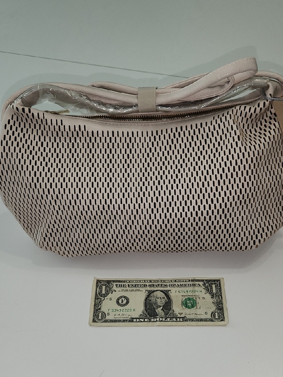 A. Calin Handbags - Perforated Light Cream Crossbody Bag with Top Zip